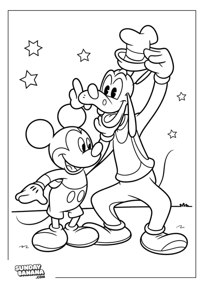 Mickey Mouse and Goofy goofing around Mickey Mouse coloring page