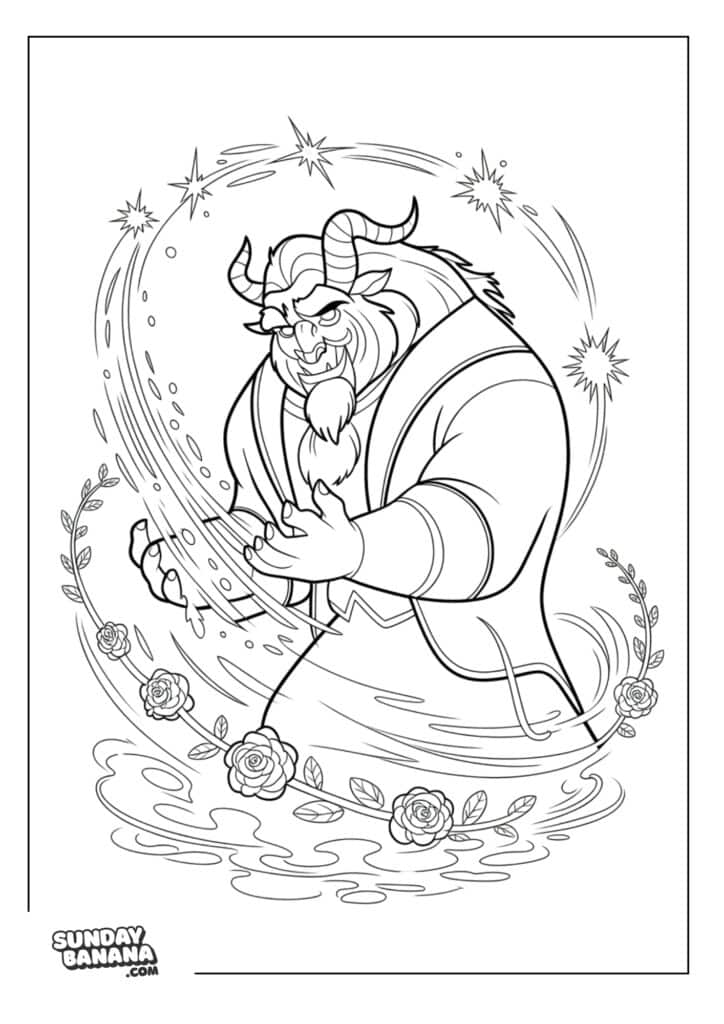 Beast magic transformation into human prince Beauty and the beast coloring page