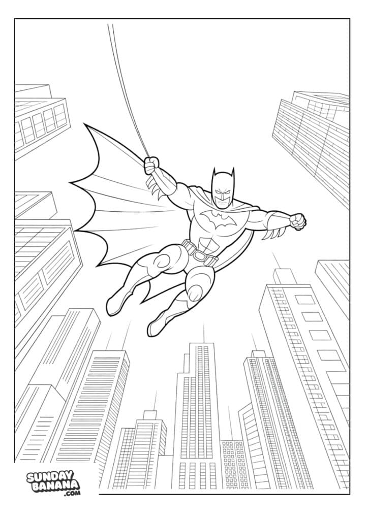 Swinging with grappling hook Batman coloring page