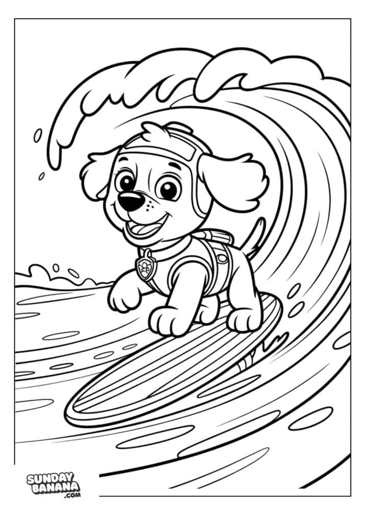Zuma surfing big wave Paw Patrol coloring page