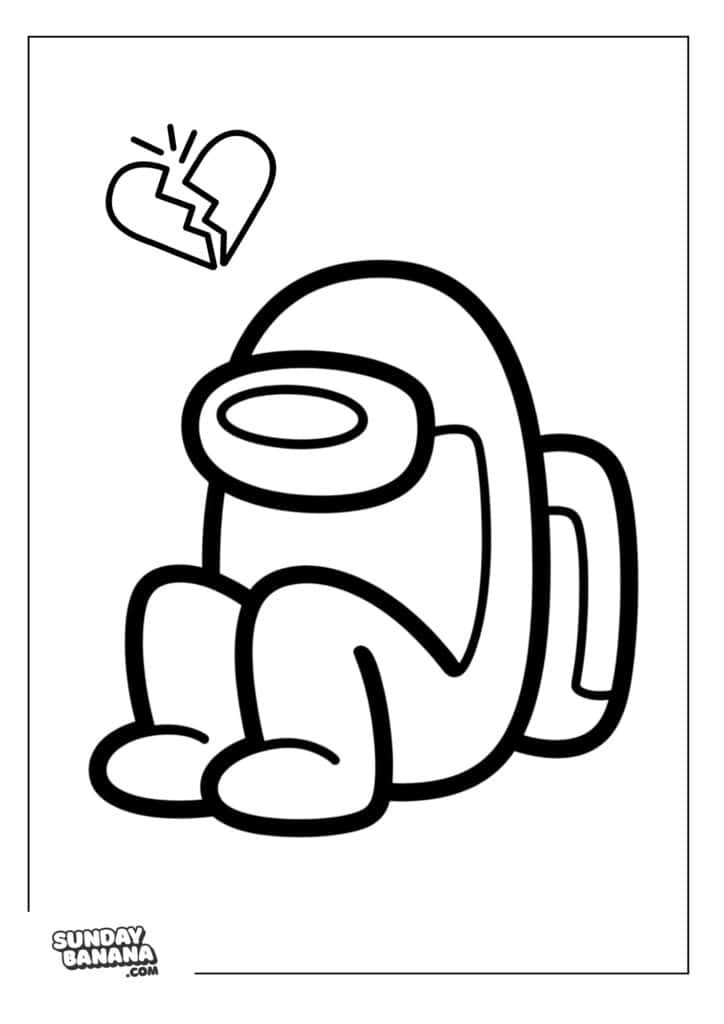 Heartbroken crewmate sitting sadly Among Us coloring page