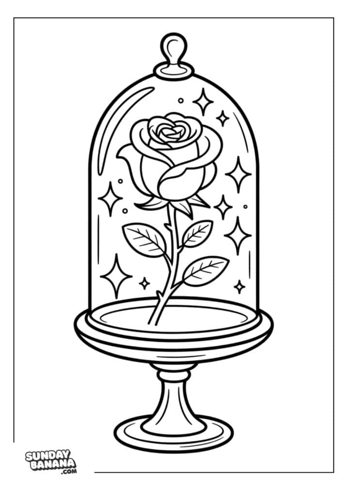 Magic rose under glass dome Beauty and the beast coloring page