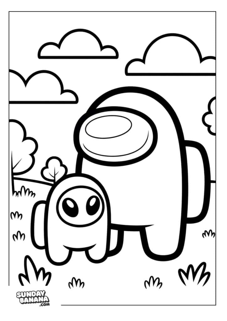 Crewmate with pet alien Among Us coloring page