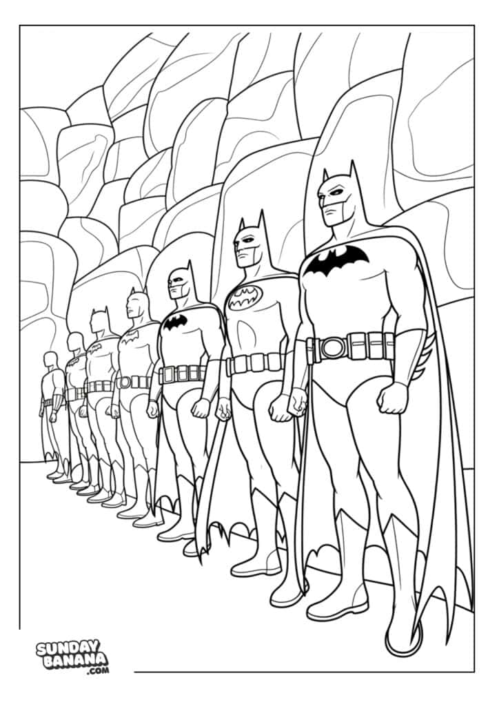Wall of Batman Suits coloring page