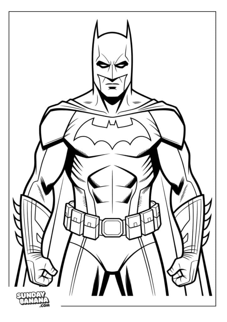 Frontal close up of Batman Suit coloring page