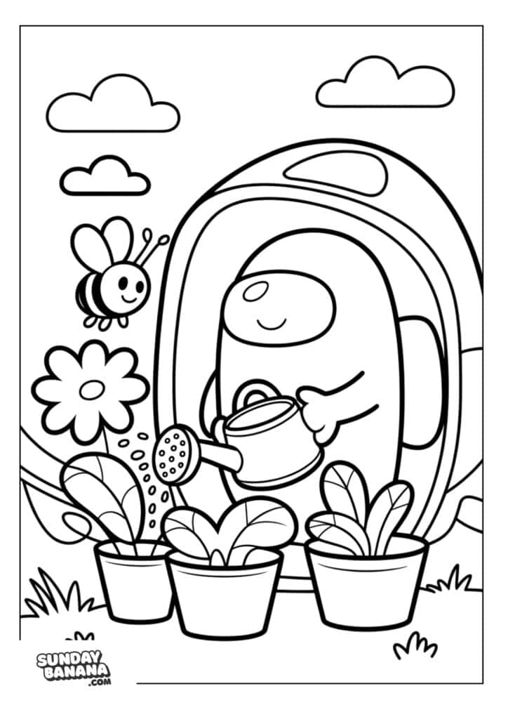 Crewmate watering plants Among Us coloring page