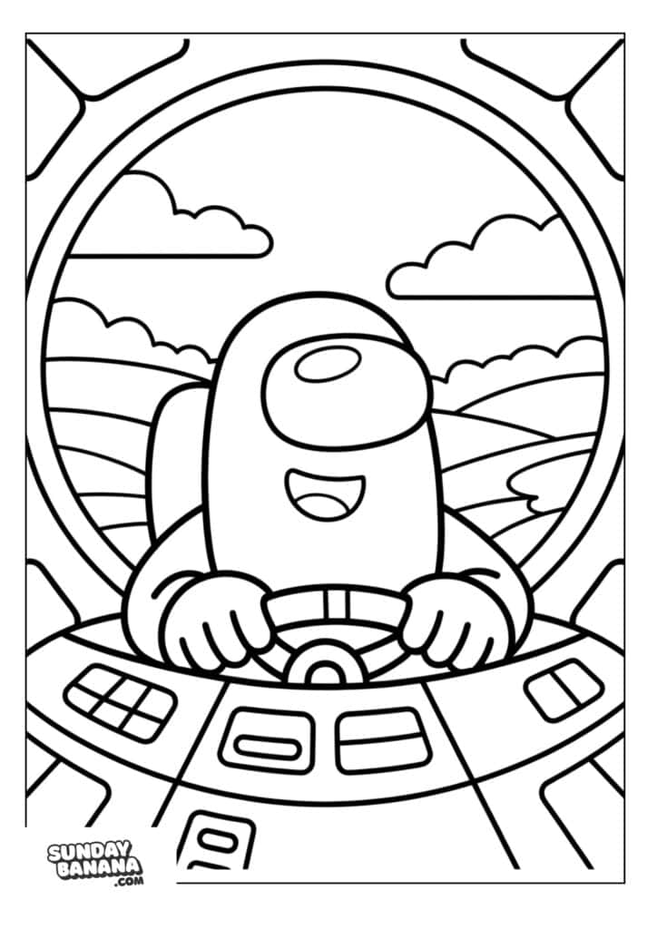 Crewmate steering space craft Among Us coloring page