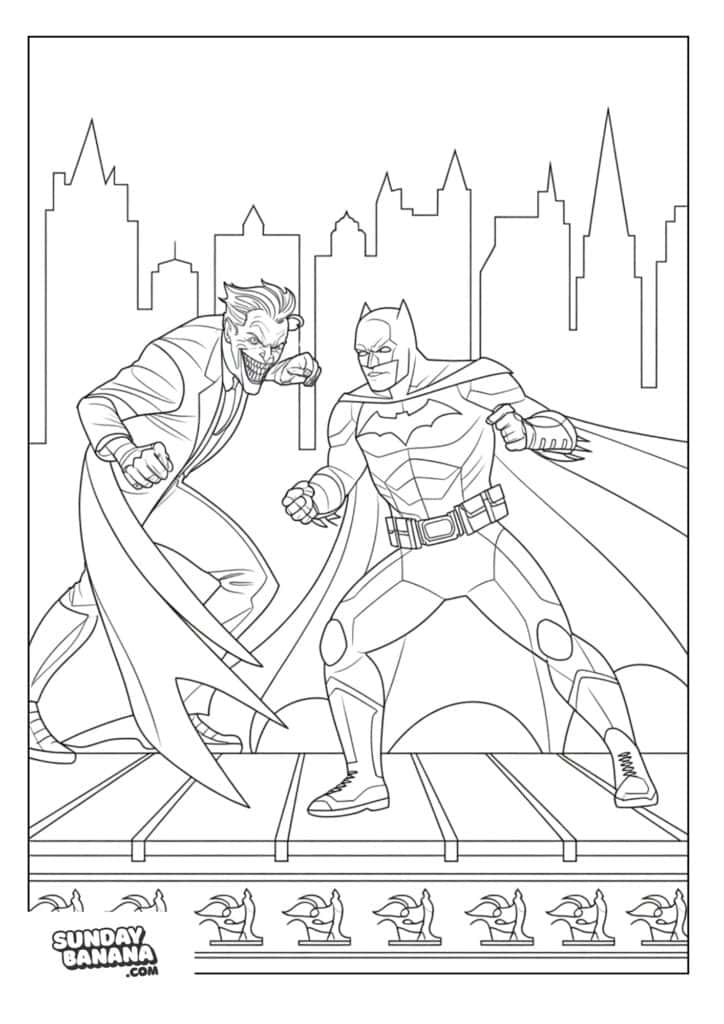 The Joker fighting with Batman coloring page