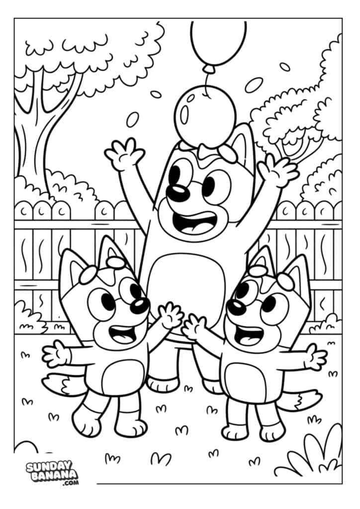 Uncle Stripe playing with the kids in the garden Bluey coloring page