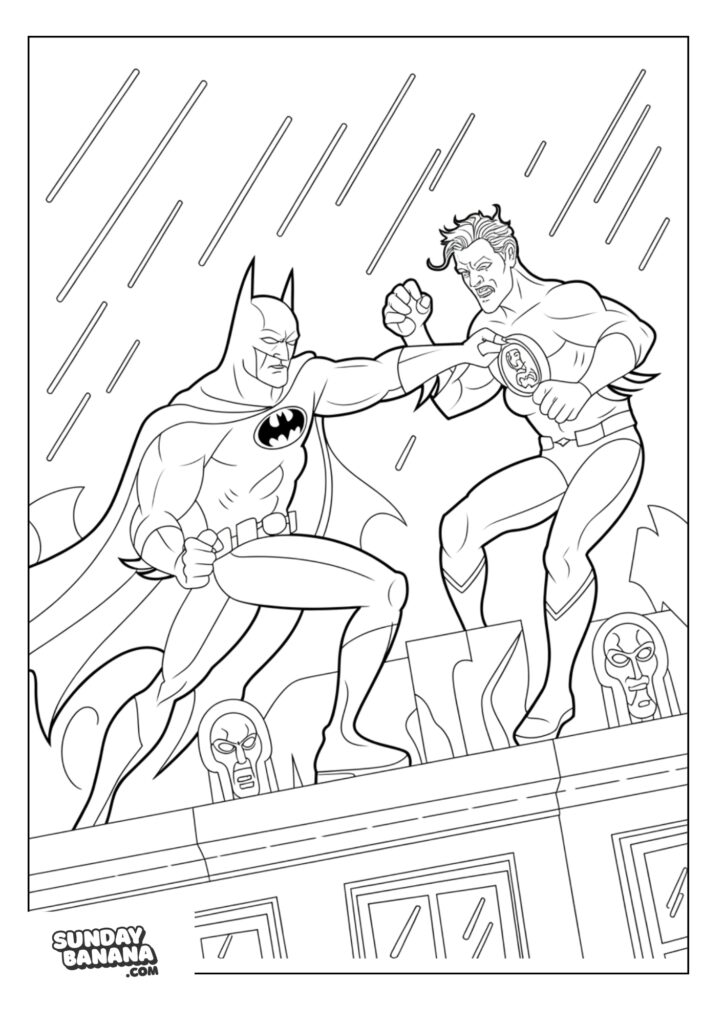 Two-Face fighting with Batman coloring page