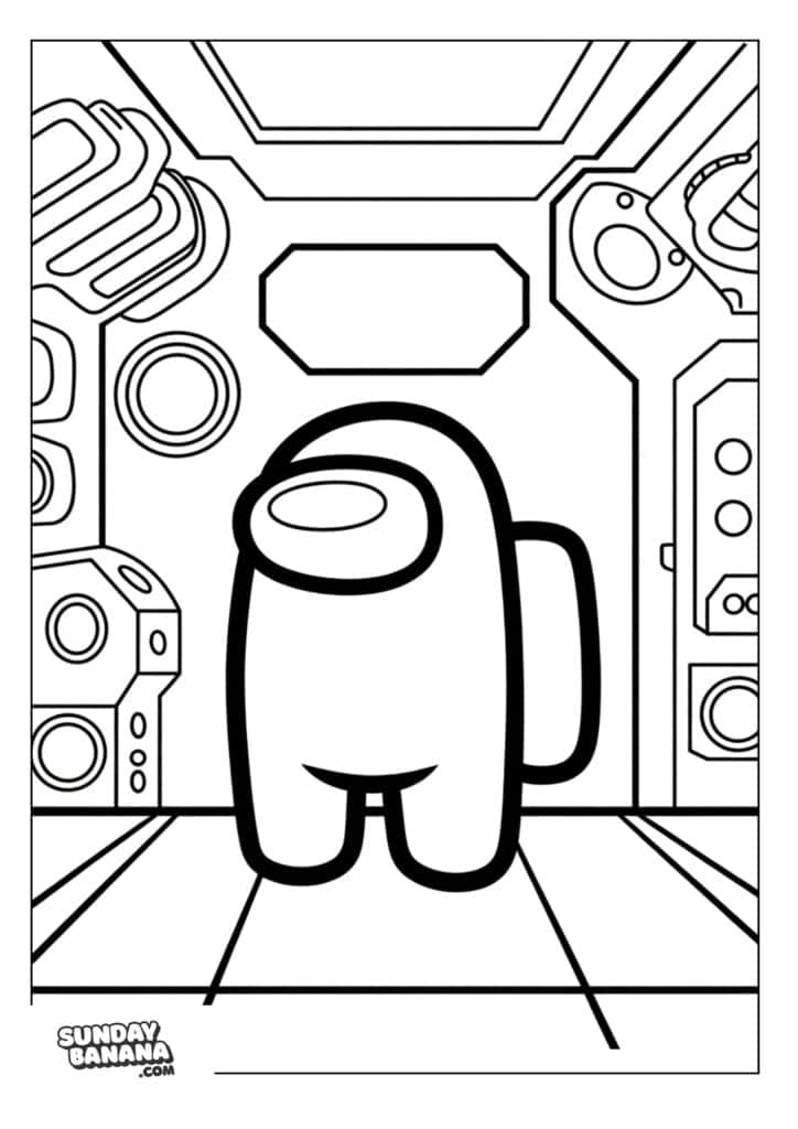 Crewmate in spaceship machine room Among Us coloring page