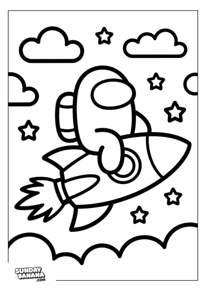 Crewmate riding rocket Among Us coloring page