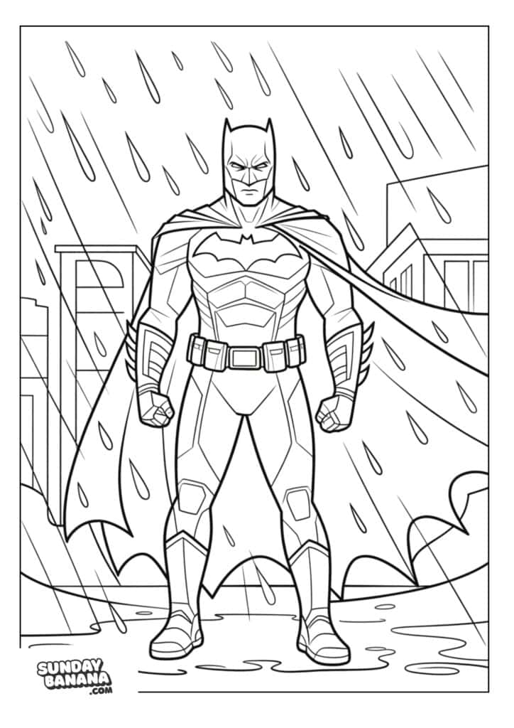 Batman standing in the rain coloring page