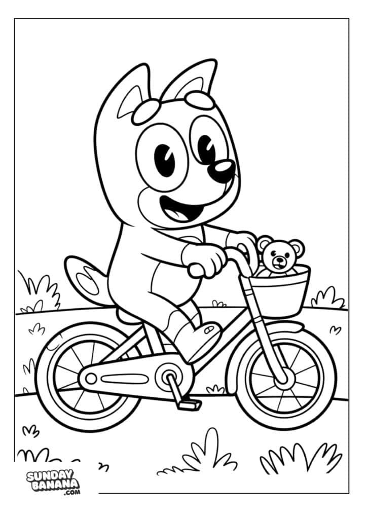 Bluey riding bicycle coloring page