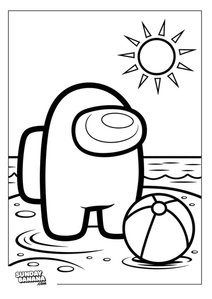 Crewmate at the beach with beach ball Among Us coloring page