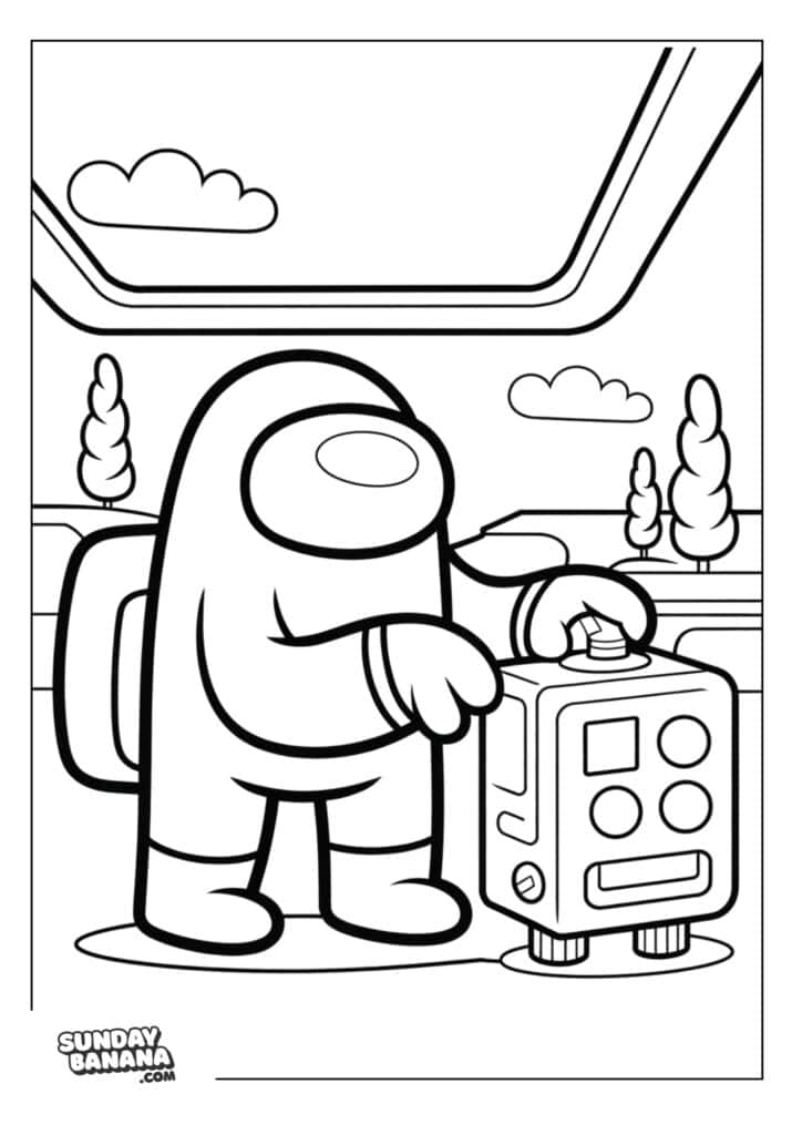 Crewmate tinkering with a scanning machine Among Us coloring page