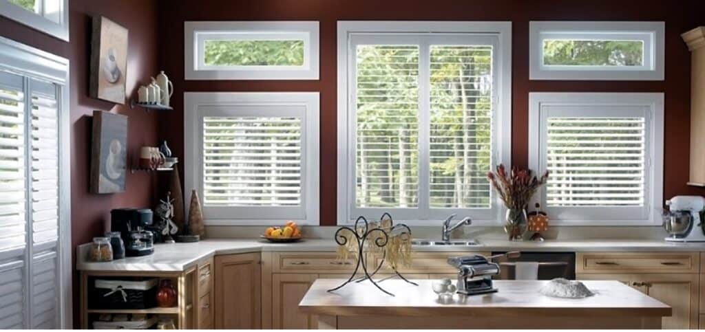 Sun shades window fashions for kitchen windows, stylish custom window coverings, high-quality blinds and shades.