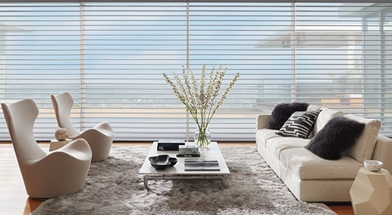 Sun shades window fashions for modern living room with sleek design and natural light control.