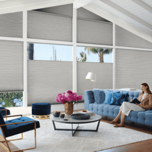 honeycomb shades on windows in different shapes