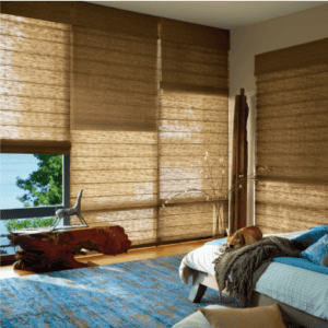 Sun shades window fashions with natural woven roller blinds for stylish light control and privacy.
