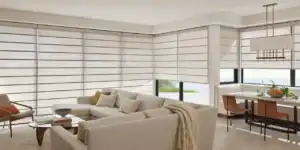 Floor-to-ceiling sun shades for window fashion, modern interior design, blackout window coverings, sun shades window treatments for homes.