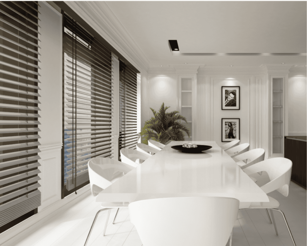Elegant modern window shades with blackout blinds for sophisticated home interior design.