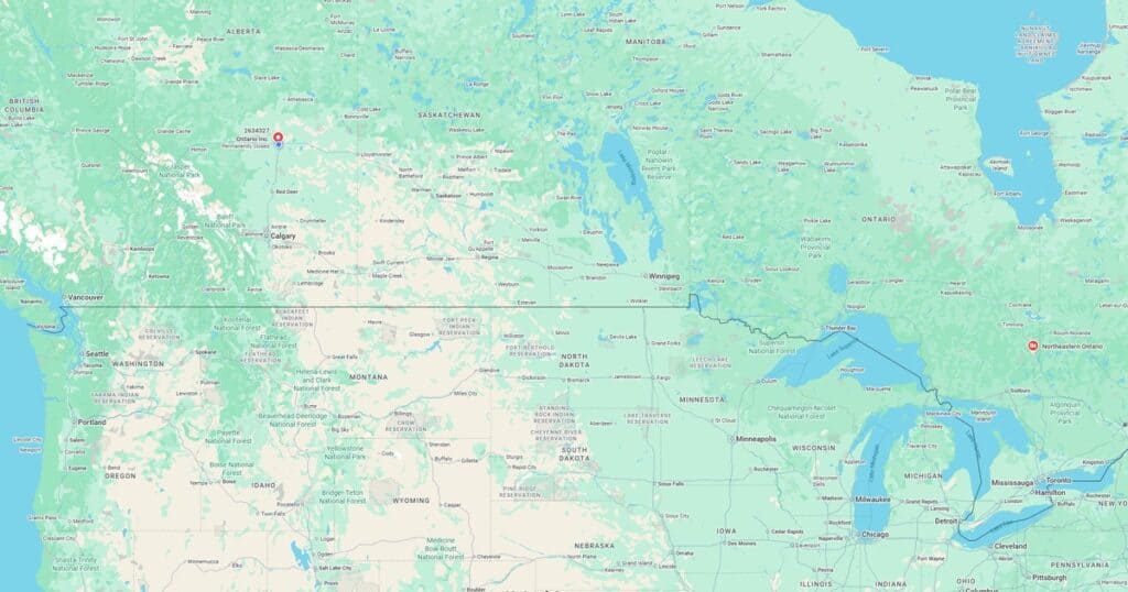 1. Map of Canada and northern US highlighting Ontario with a focus on Toronto and surrounding regions.
