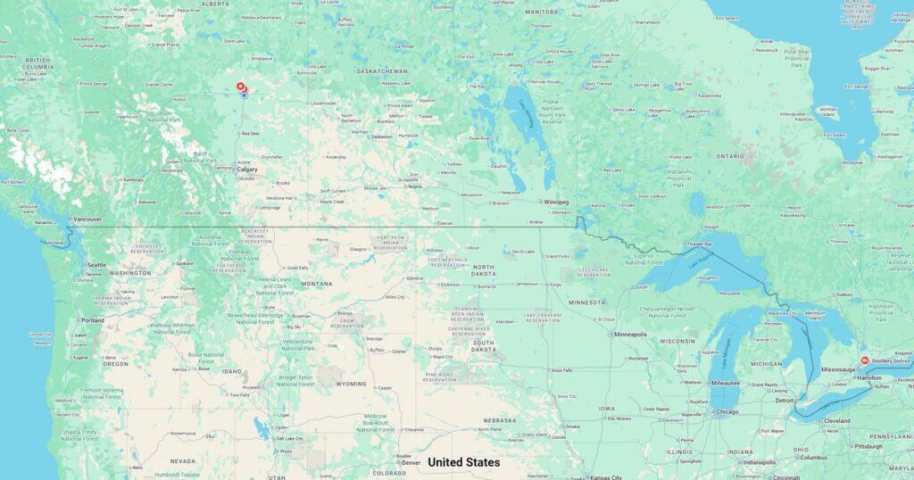 Map showing the geographical layout of the Mountain States and Great Lakes areas in the United States.
