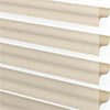 Light beige horizontal blinds with adjustable slats, ideal for home and office window decor.