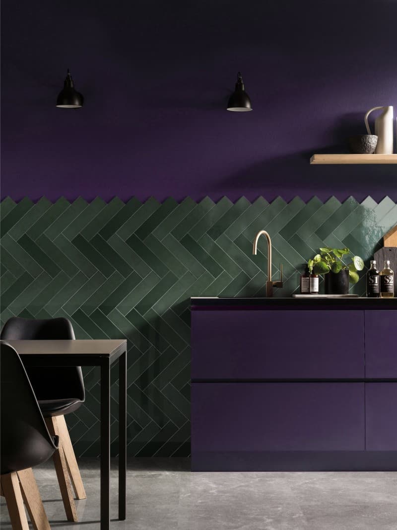 Casablanca-Bottle-green-as-a-splashback Emerging Tile Trends (2021) by Tile Depot (+common mistakes to avoid)
