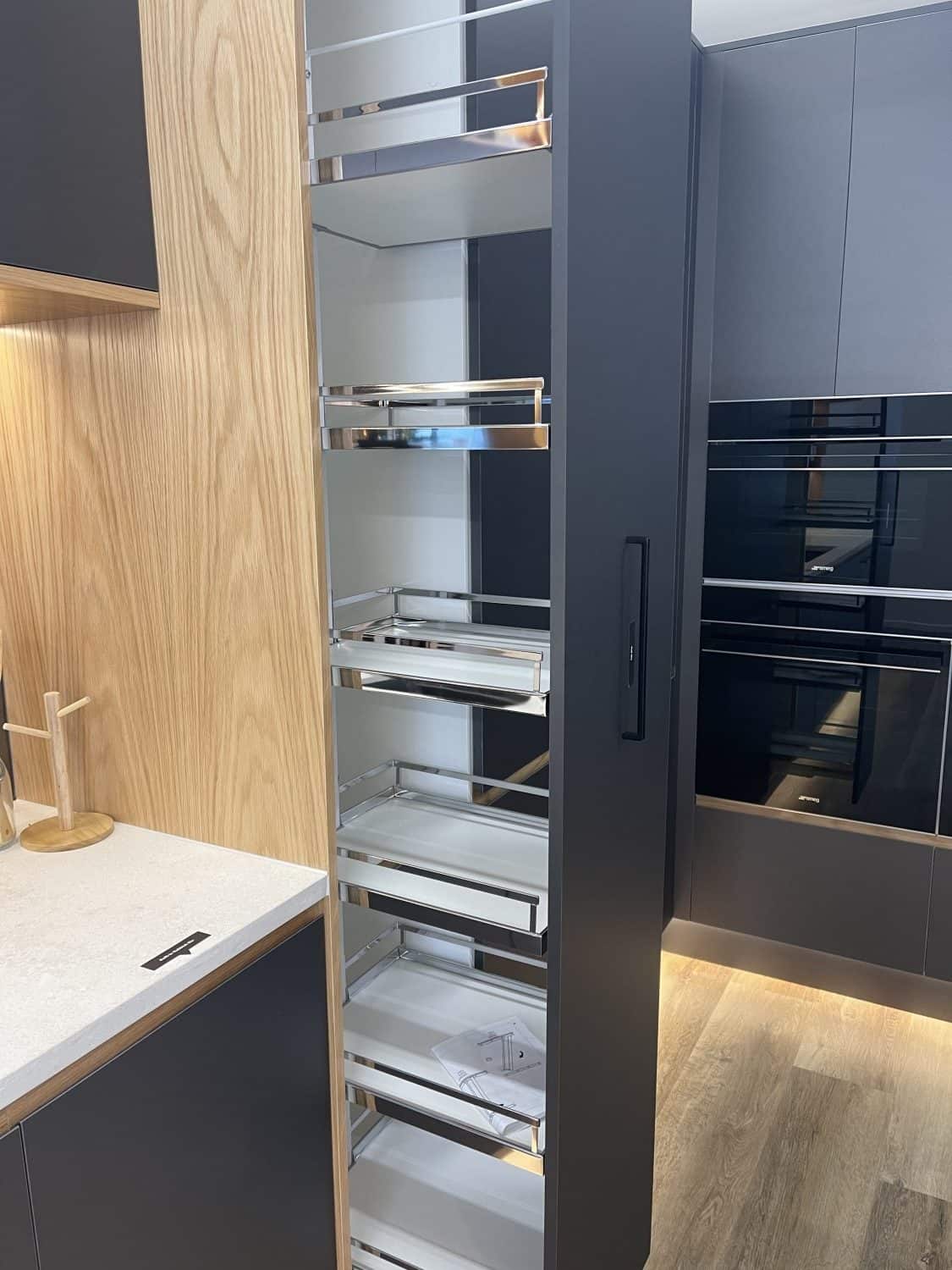 Pull-out-pan-tray-half-open-1-e1650338533401 Kitchen Displays At Our Auckland Showroom: Detailed Breakdown