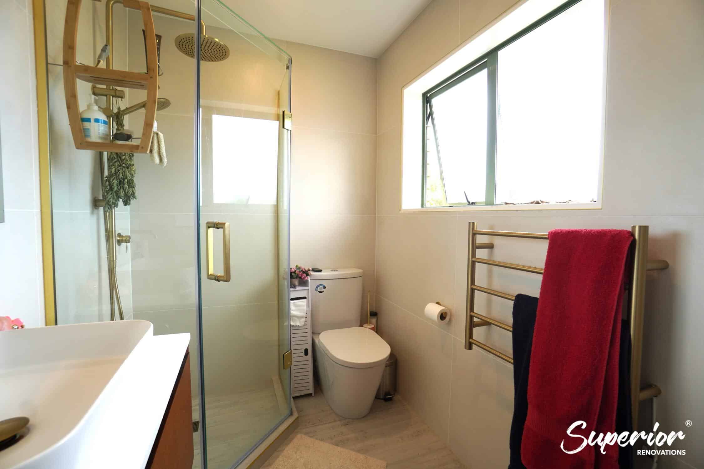 Chris-Joe-bathroom Classic Contemporary Bathroom renovation with Gold and Wooden finishes in Massey