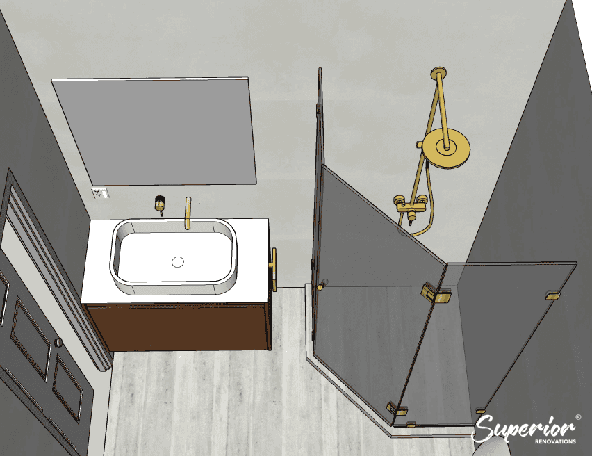 Chris-Joe-main-bathroom-design-part-1 Classic Contemporary Bathroom renovation with Gold and Wooden finishes in Massey