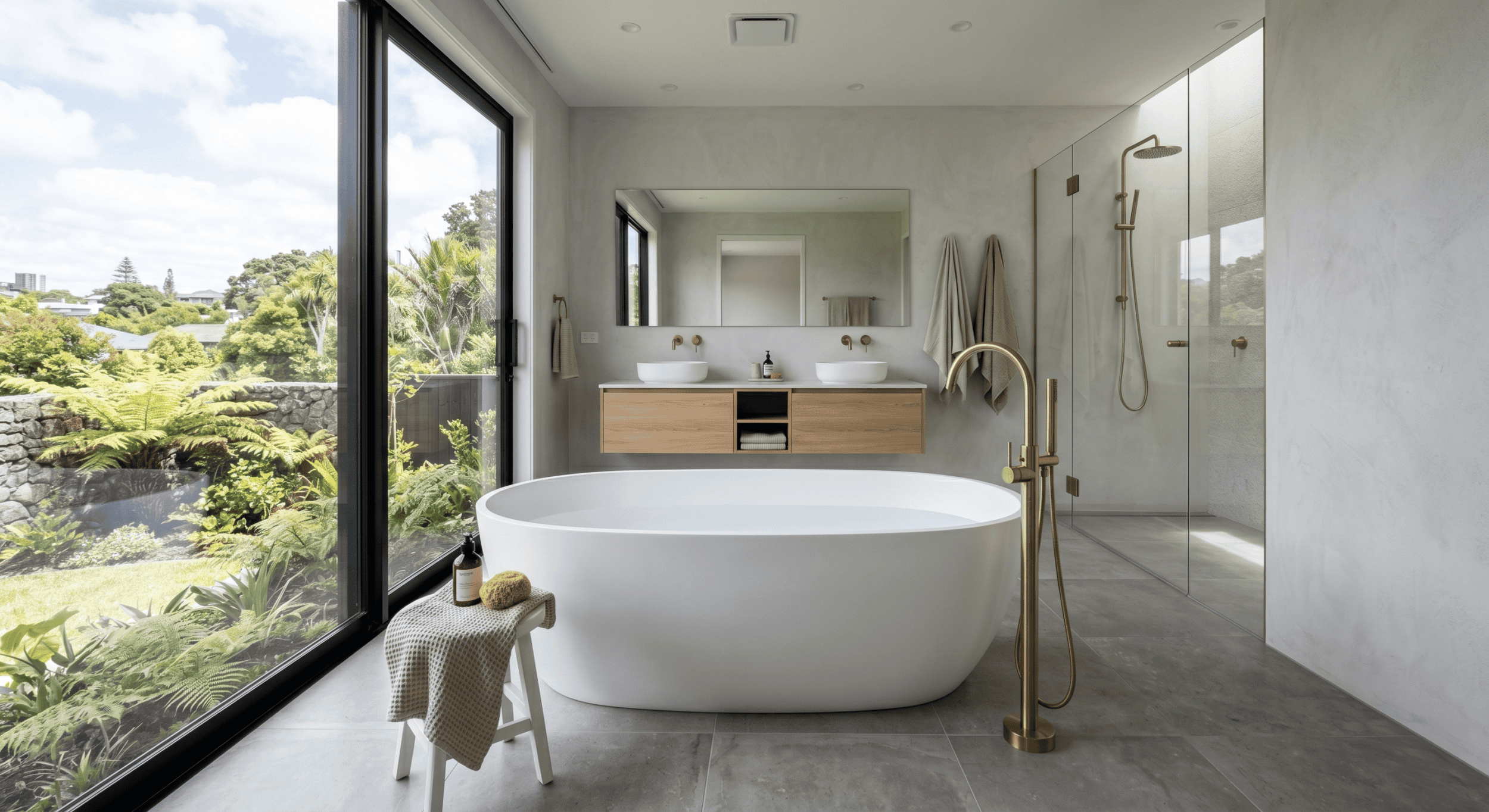 freestanding-bath-in-bathroom Freestanding Bath vs Built-In Bath: NZ Cost & Design Guide