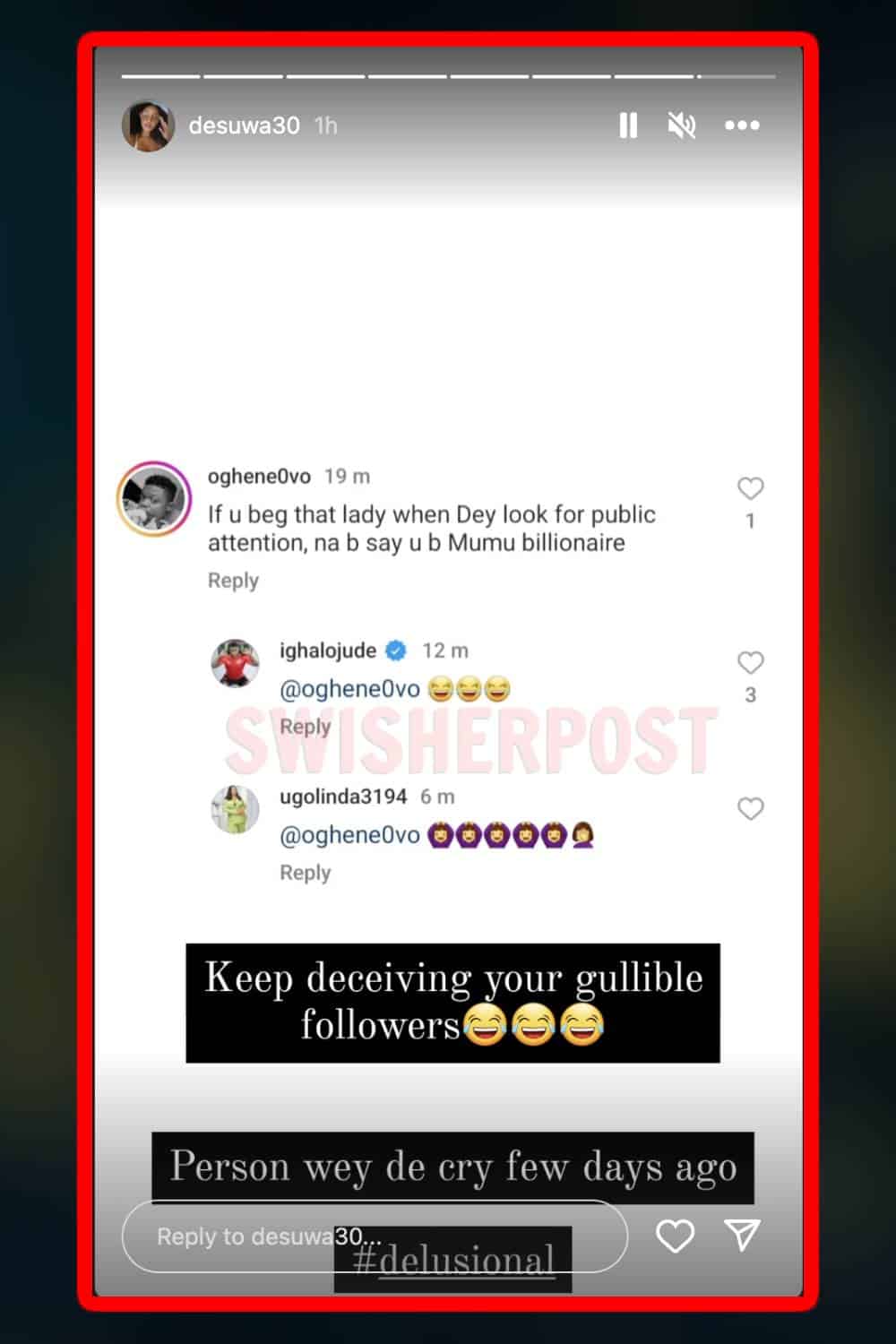 adesuwa Sonia odion ighalo comments response