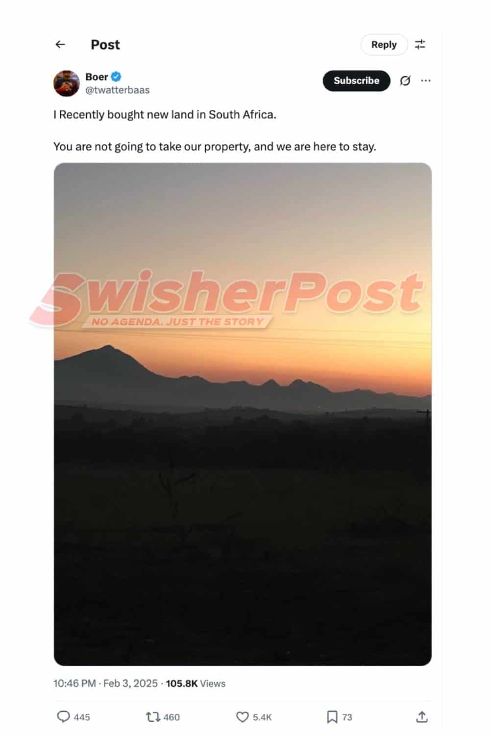 deleted post by twatterbaas making false claims about land he does not own