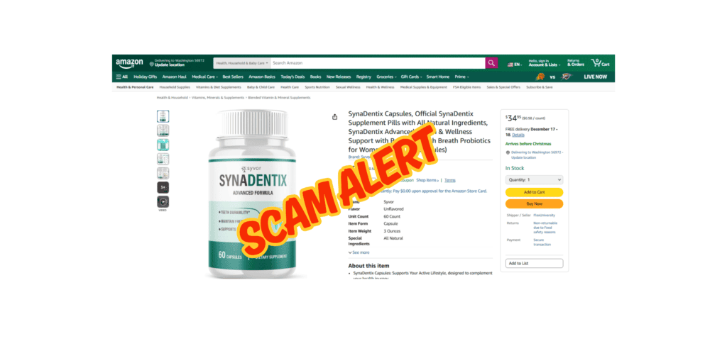 Example of counterfeit supplement packaging from unauthorized sellers