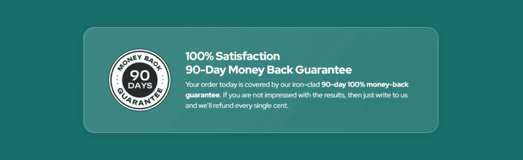 Synadentix bottles with a “Money Back 90 Day Guarantee” seal, emphasizing the return policy.