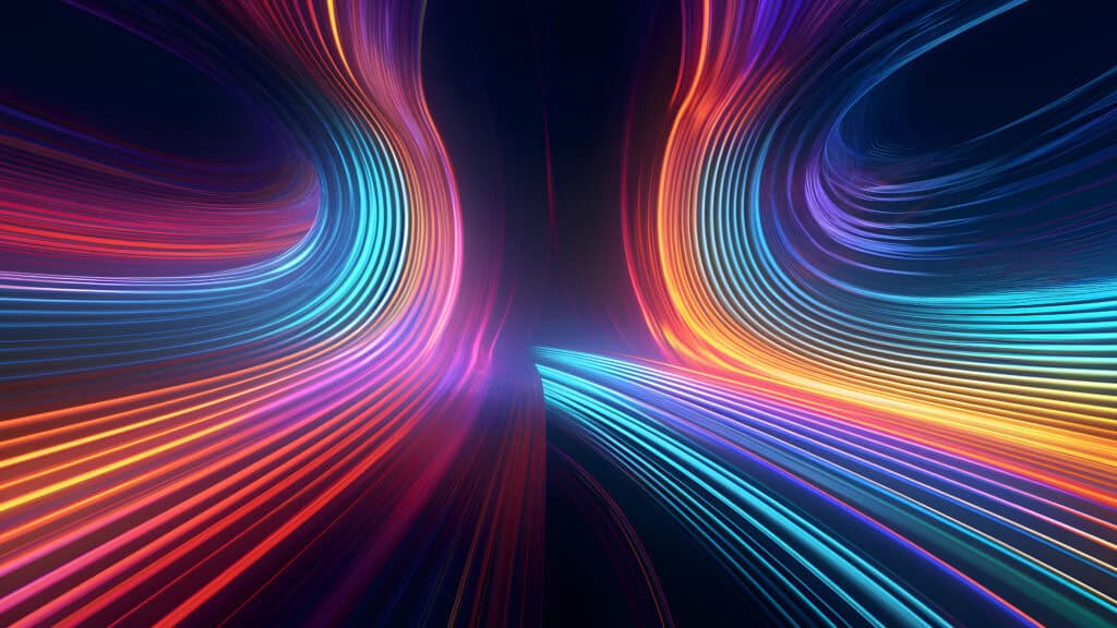 Vibrant neon light trails creating a dynamic abstract background, symbolizing innovation, technology, and digital connectivity for Syslo Ventures.