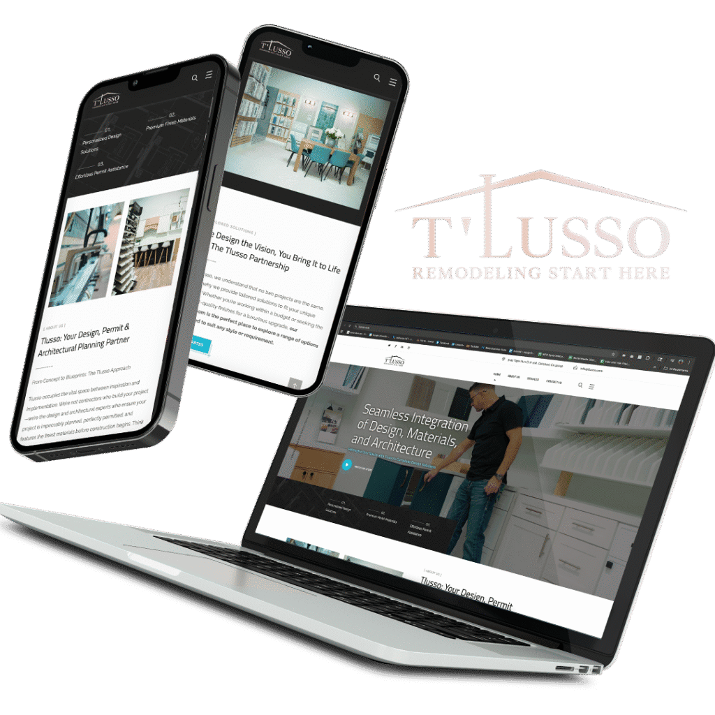Modern digital devices displaying remodeling and architectural design websites for Syslo Ventures, emphasizing innovative home renovation solutions.