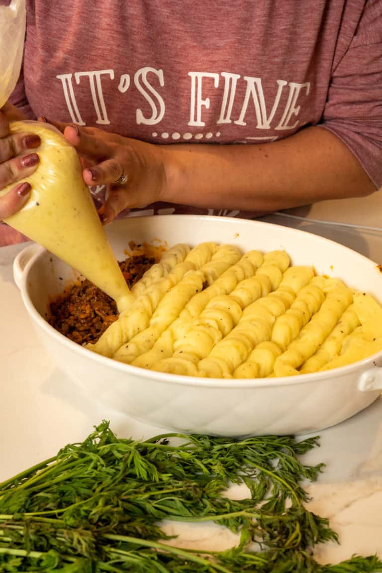 Piping Potatoes on Scottish Shepherd's Pie