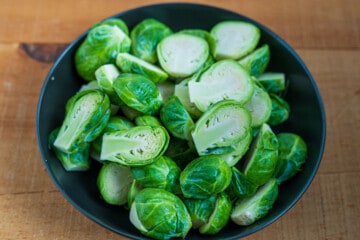 bowl of halved Brussel sprouts