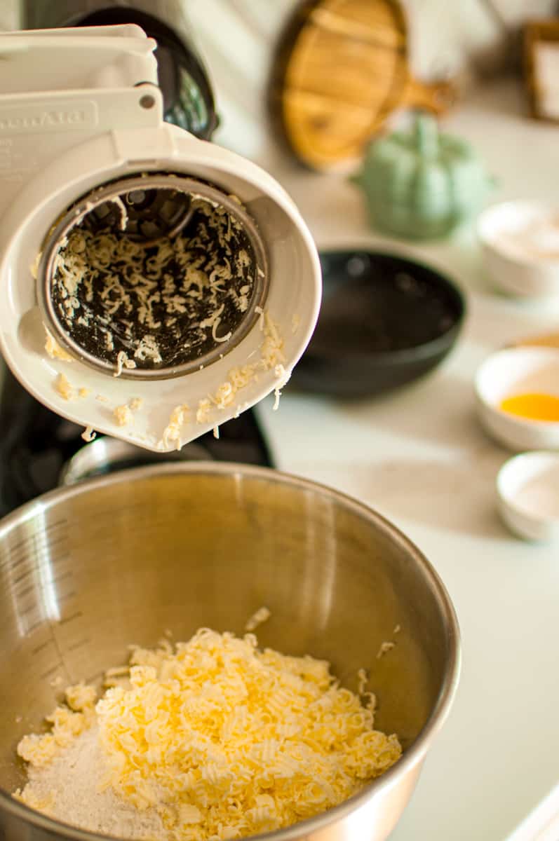 grating frozen butter using a kitchen aid grater attachment for pate brisee pie crust