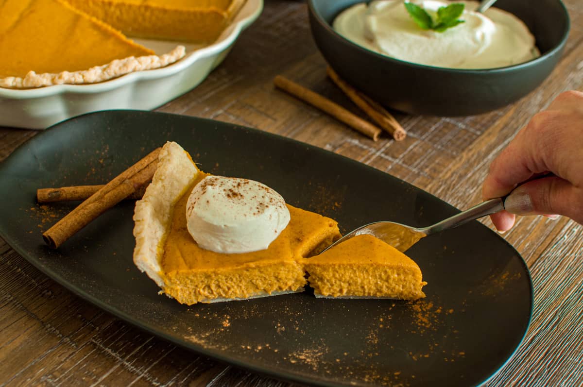 Sliced Pumpkin Pie with Fork