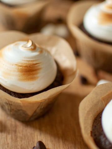 S'more cupcake in a crepe tulip style wrapper