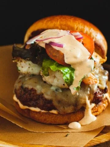 Chorizo Burger with Shrimp and Sriracha Aioli