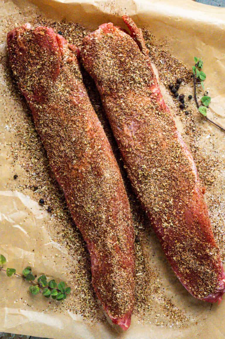 Smoked pork tenderloin coated in a chili and chipotle spice rub before cooking