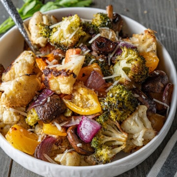 Smoked Vegetables in owl with a serving spoon