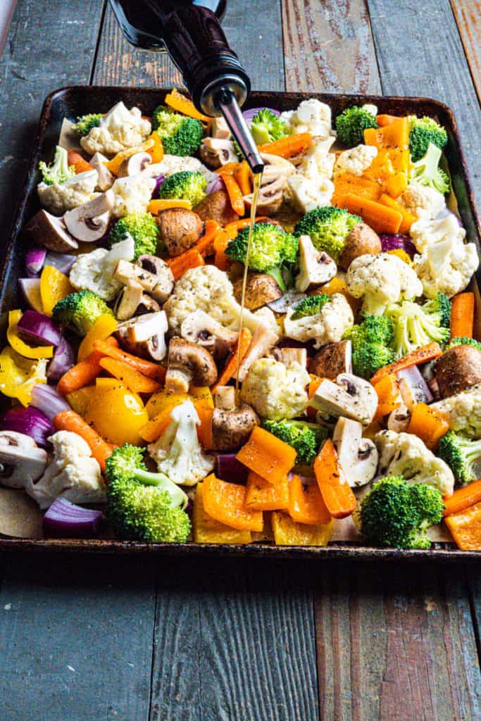 Fresh Chopped Veggies on a Sheet Tray