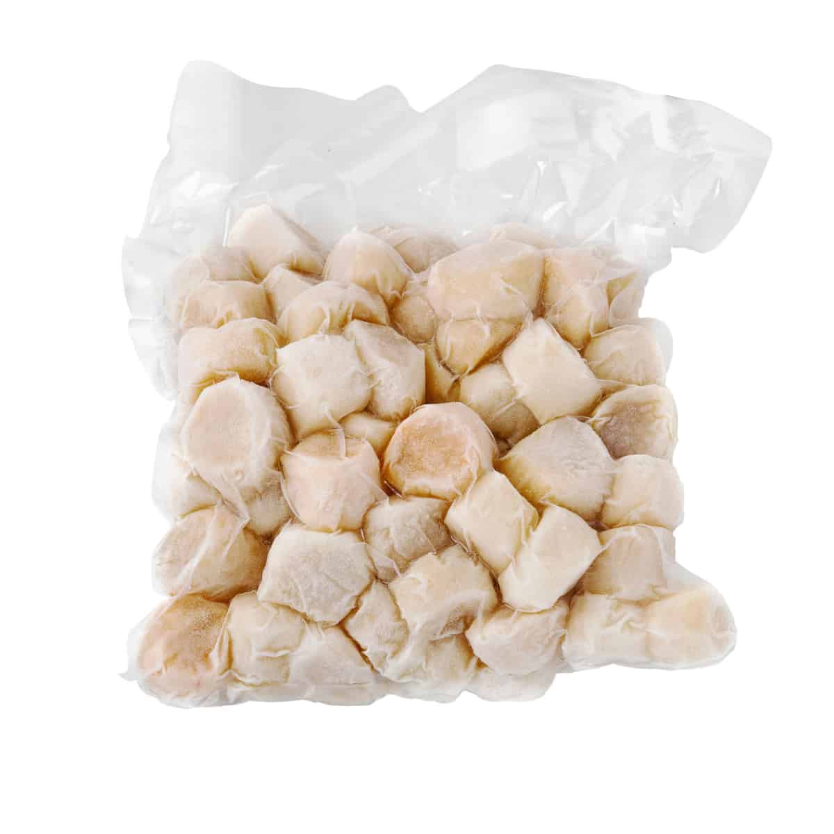 A freezer bag of scallops